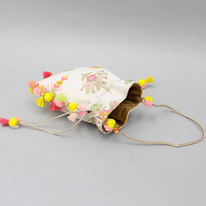 Fashion Elegant Embroidered Fringed Potli Bag Bags
