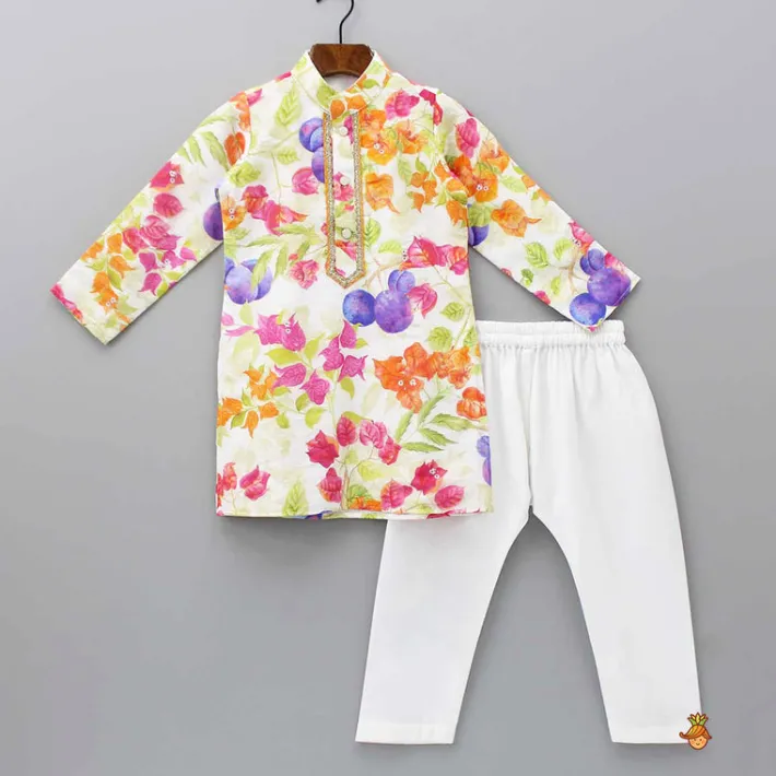 Online Elegant Floral Printed Multicolour Kurta And Pyjama BOY Twinning Sets | Indian Ethnic Wear