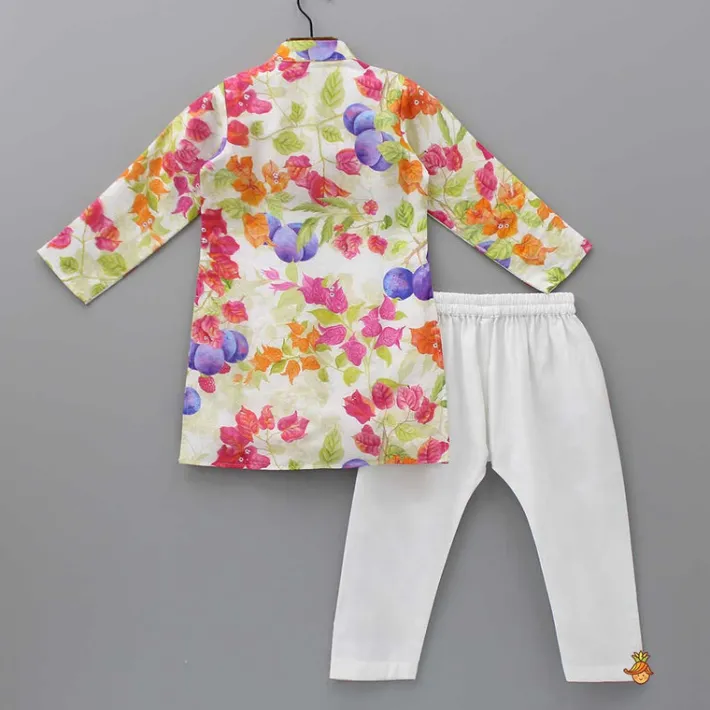 Online Elegant Floral Printed Multicolour Kurta And Pyjama BOY Twinning Sets | Indian Ethnic Wear
