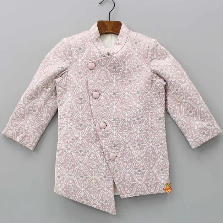New Elegant Front Open Embroidered Asymmetric Pink Sherwani And Pyjama BOY Indian Ethnic Wear | Sherwani Sets