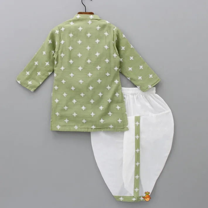 Discount Elegant Green Embroidered Kurta And Dhoti BOY Indian Ethnic Wear | Ethnic Sets