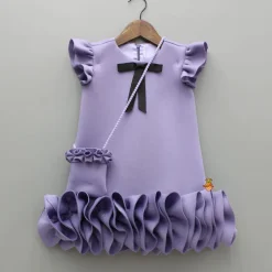 Best Elegant Lavender Ruffle Dress With Matching Sling Bag Dresses & Sets | Dresses
