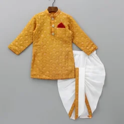 Fashion Elegant Orange Embroidered Kurta And Dhoti BOY Indian Ethnic Wear | Ethnic Sets
