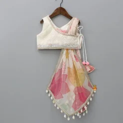 Online Elegant Organza Floral Printed Stylish Top With Lehenga Ethnic Wear | Lehengas & Ghagras