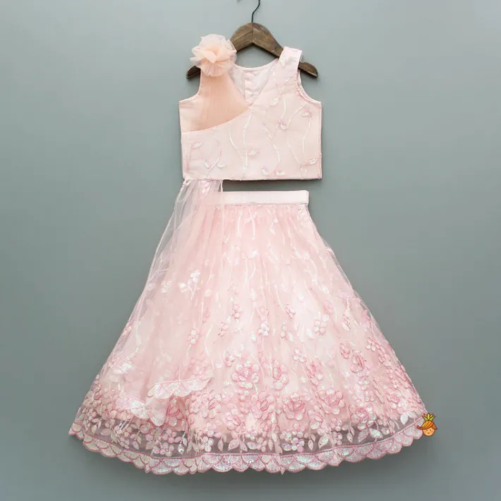 Discount Elegant Peach Drape Top And Sequins Embroidered Lehenga Ethnic Wear | Lehengas & Ghagras