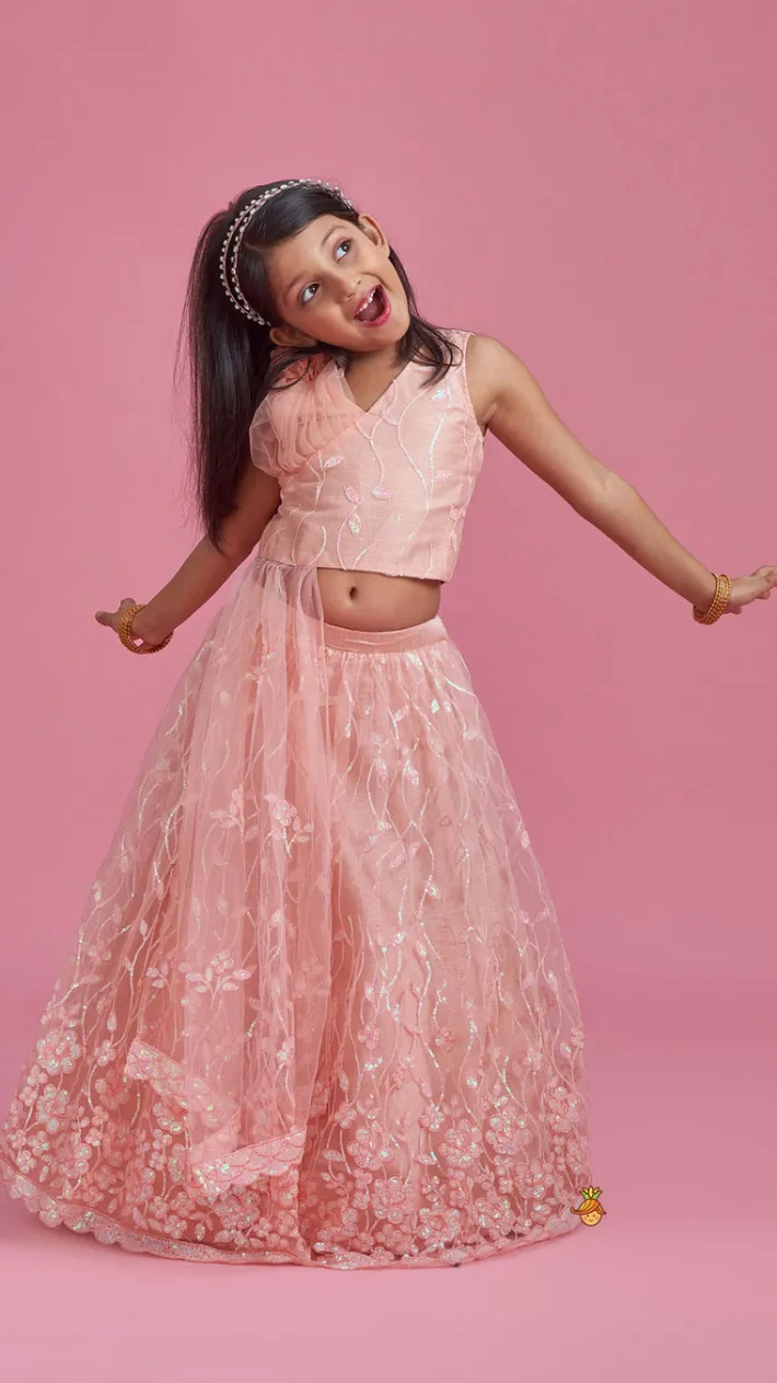 Discount Elegant Peach Drape Top And Sequins Embroidered Lehenga Ethnic Wear | Lehengas & Ghagras