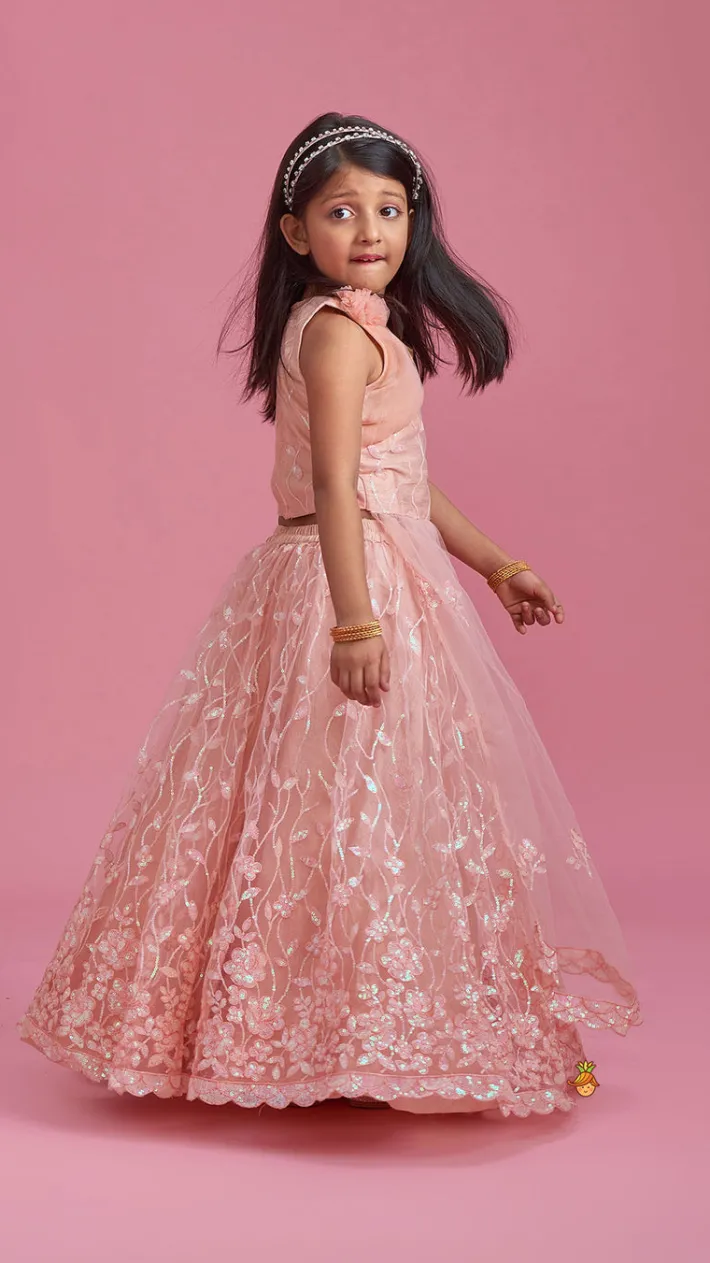 Discount Elegant Peach Drape Top And Sequins Embroidered Lehenga Ethnic Wear | Lehengas & Ghagras