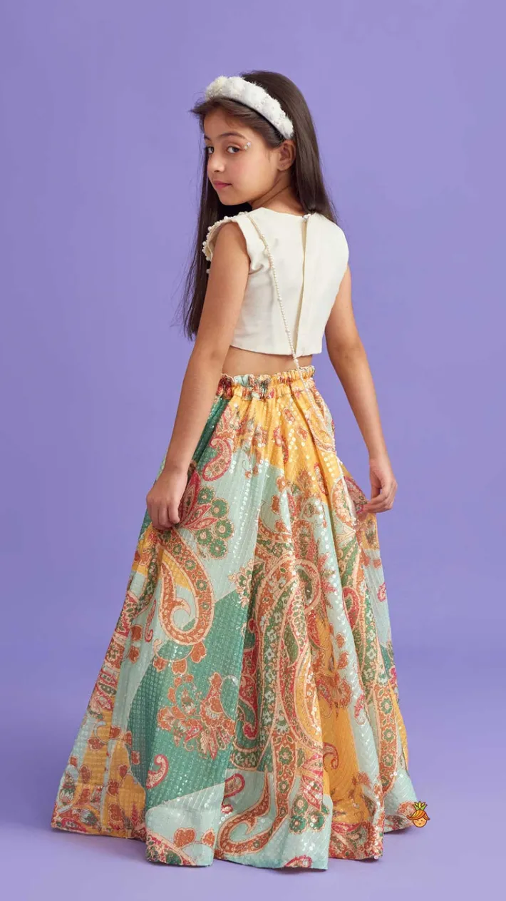 Outlet Elegant Pearl Embroidered Butterfly Top And Sequins Work Lehenga With Sling Bag Ethnic Wear | Lehengas & Ghagras