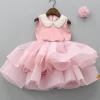 Fashion Elegant Pearls Embellished Onion Pink Ruffle Dress With Floral Hair Clip Dresses & Sets | Dresses