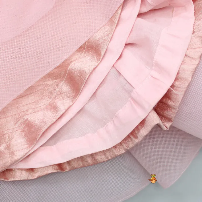Fashion Elegant Pearls Embellished Onion Pink Ruffle Dress With Floral Hair Clip Dresses & Sets | Dresses