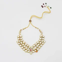 Clearance Elegant Pink And White Stone Studded Necklace With Earrings And Maang Tikka Jewellery