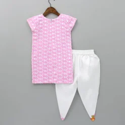 Fashion Elegant Pink Kurti And Dhoti Pant With Net Dupatta Ethnic Wear | Dhotis & Patialas