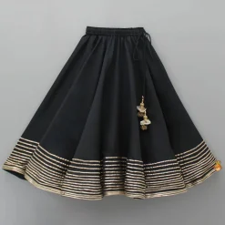 Clearance Elegant Pleated Black Top And Gota Lace Work Flared Lehenga With Beige Dupatta Ethnic Wear | Lehengas & Ghagras