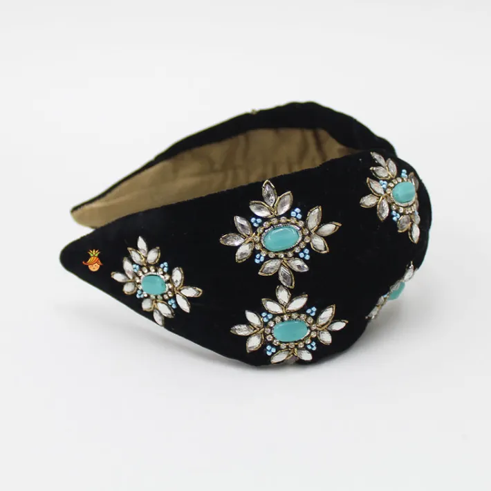 Sale Elegant Stones And Beads Embellished Black Hair Band Hair Accessories | Hair Bands