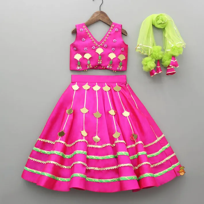 Sale Embellised Pink Top And Lehenga With Dupatta Ethnic Wear | Lehengas & Ghagras