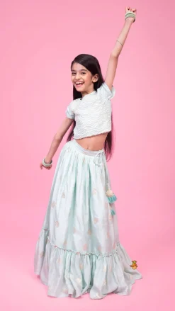Discount Embellished Embroidered Blue Top And Brocade Lehenga Ethnic Wear | Lehengas & Ghagras