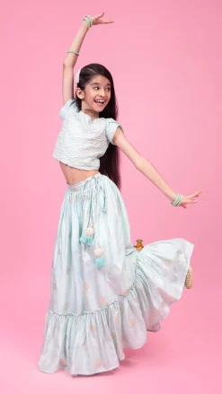 Discount Embellished Embroidered Blue Top And Brocade Lehenga Ethnic Wear | Lehengas & Ghagras