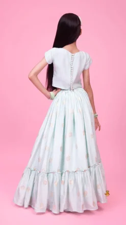 Discount Embellished Embroidered Blue Top And Brocade Lehenga Ethnic Wear | Lehengas & Ghagras
