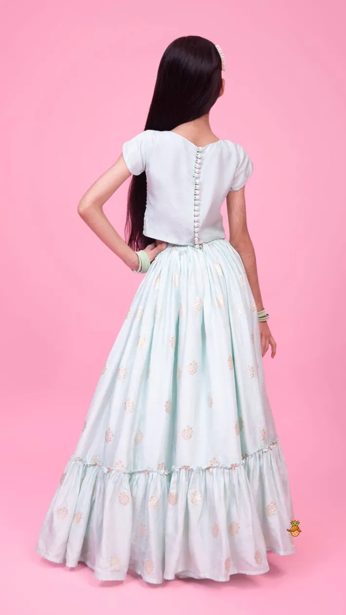 Discount Embellished Embroidered Blue Top And Brocade Lehenga Ethnic Wear | Lehengas & Ghagras
