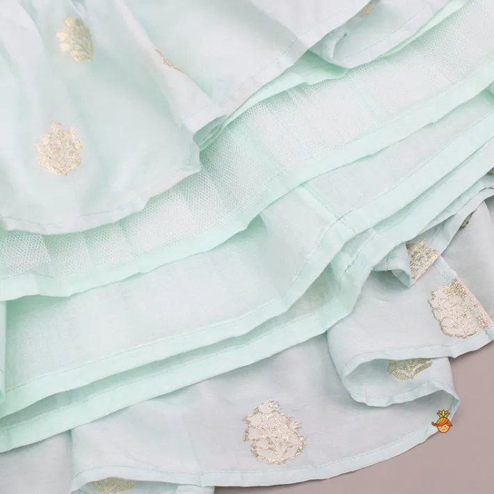 Discount Embellished Embroidered Blue Top And Brocade Lehenga Ethnic Wear | Lehengas & Ghagras