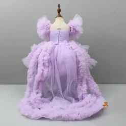 Best Embellished Layered Lilac Dress With Detachable Trail And Bow With Swirled Bowie Headband Dresses & Sets | Dresses