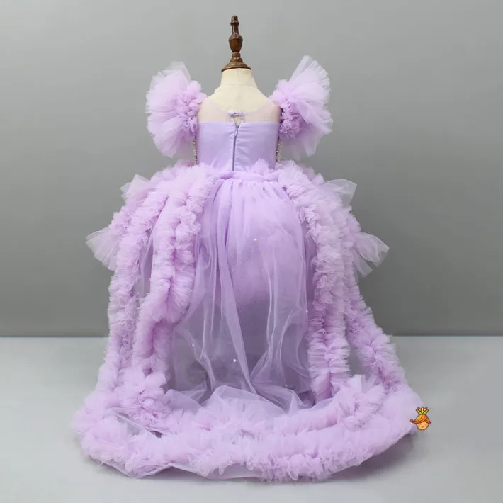 Best Embellished Layered Lilac Dress With Detachable Trail And Bow With Swirled Bowie Headband Dresses & Sets | Dresses