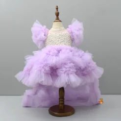 Best Embellished Layered Lilac Dress With Detachable Trail And Bow With Swirled Bowie Headband Dresses & Sets | Dresses