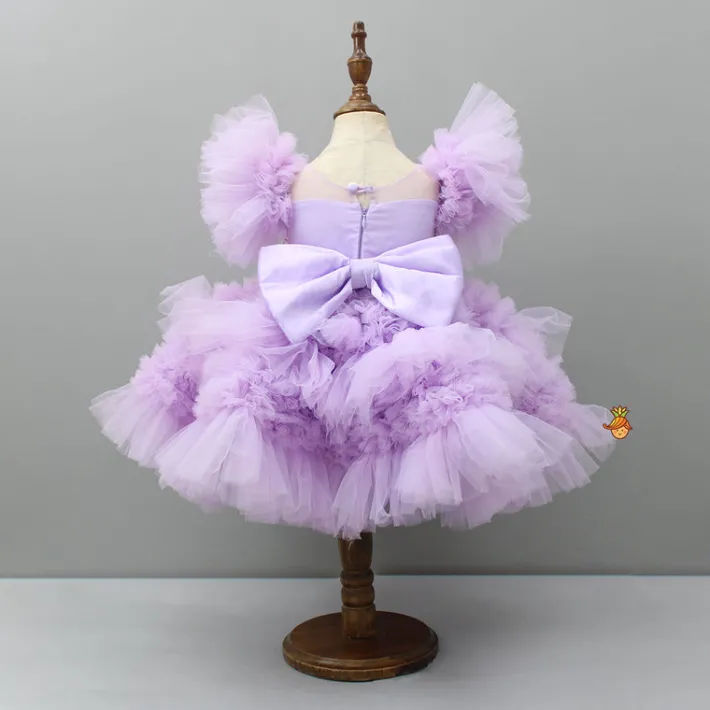 Best Embellished Layered Lilac Dress With Detachable Trail And Bow With Swirled Bowie Headband Dresses & Sets | Dresses