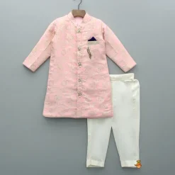 Outlet Embellished Pink Chanderi Sherwani And Pant BOY Indian Ethnic Wear | Sherwani Sets