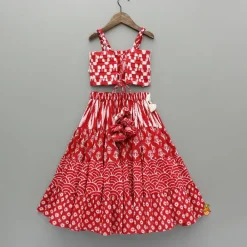 Sale Embellished Printed Strappy Red Top And Lehenga With Matching Dupatta Ethnic Wear | Lehengas & Ghagras