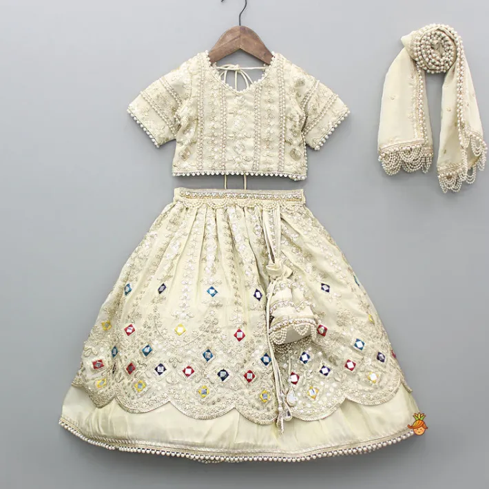 Clearance Embroidered And Embellished Top With Lehenga And Dupatta Twinning Sets | Ethnic Wear