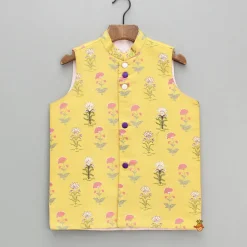 Outlet Embroidered And Floral Printed Yellow Jacket BOY Indian Ethnic Wear | Ethnic Jackets