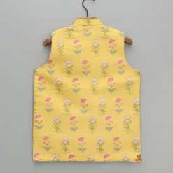 Outlet Embroidered And Floral Printed Yellow Jacket BOY Indian Ethnic Wear | Ethnic Jackets