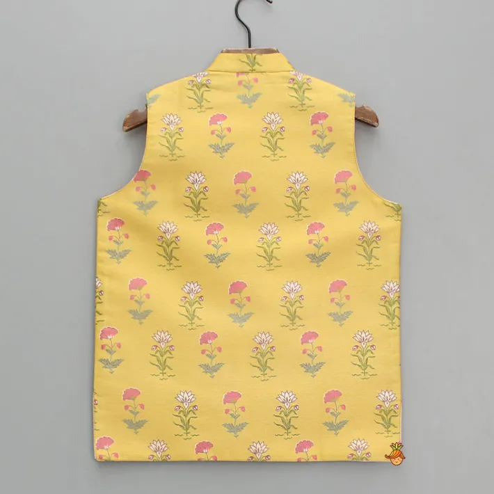 Outlet Embroidered And Floral Printed Yellow Jacket BOY Indian Ethnic Wear | Ethnic Jackets