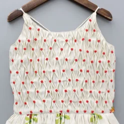 Best Embroidered Beige Kurti With Beads And Smocking Work Ethnic Wear | Kurtis & Jumpsuits