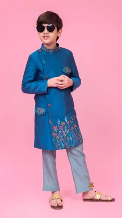 Outlet Embroidered Blue Stylish Sherwani And Pant BOY Indian Ethnic Wear | Sherwani Sets