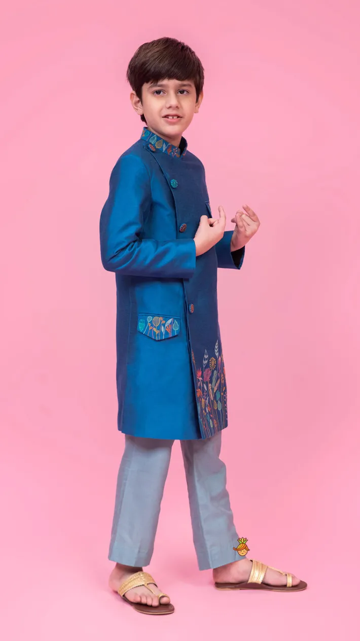 Outlet Embroidered Blue Stylish Sherwani And Pant BOY Indian Ethnic Wear | Sherwani Sets