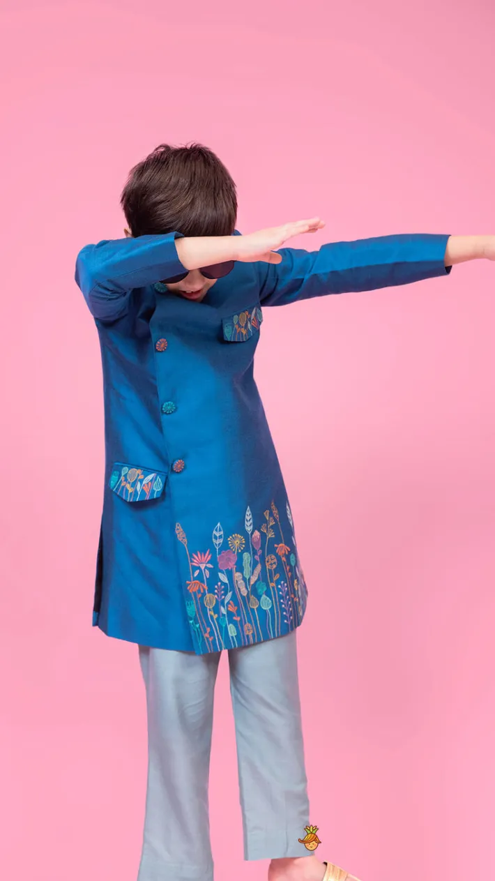 Outlet Embroidered Blue Stylish Sherwani And Pant BOY Indian Ethnic Wear | Sherwani Sets