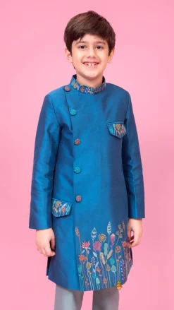 Outlet Embroidered Blue Stylish Sherwani And Pant BOY Indian Ethnic Wear | Sherwani Sets