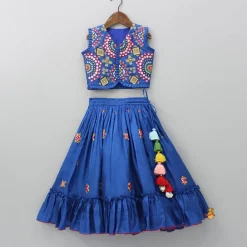 Clearance Embroidered Blue Top And Flared Lehenga Twinning Sets | Ethnic Wear