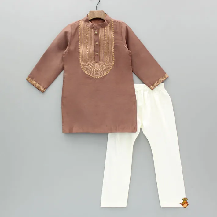Sale Embroidered Brown Kurta And Pyjama BOY Indian Ethnic Wear | Ethnic Sets