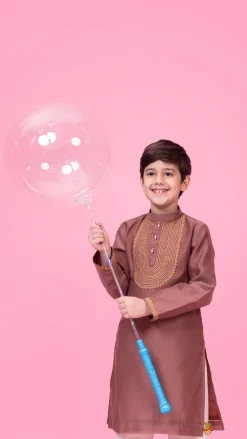 Sale Embroidered Brown Kurta And Pyjama BOY Indian Ethnic Wear | Ethnic Sets