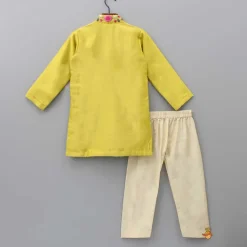 New Embroidered Collar And Front Placket Mustard Kurta With Pyjama BOY Twinning Sets | Indian Ethnic Wear