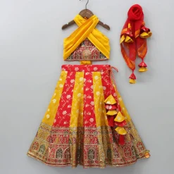 Sale Embroidered Crop Top With Colour Blocked Lehenga And Net Dupatta Ethnic Wear | Lehengas & Ghagras