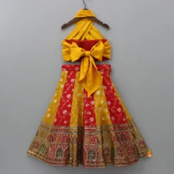 Sale Embroidered Crop Top With Colour Blocked Lehenga And Net Dupatta Ethnic Wear | Lehengas & Ghagras
