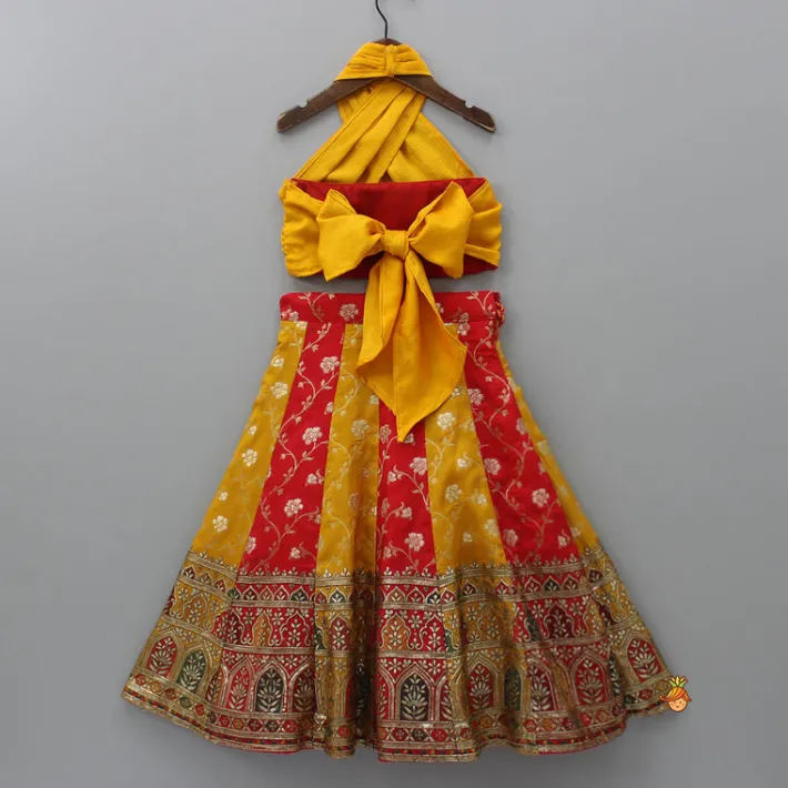 Sale Embroidered Crop Top With Colour Blocked Lehenga And Net Dupatta Ethnic Wear | Lehengas & Ghagras