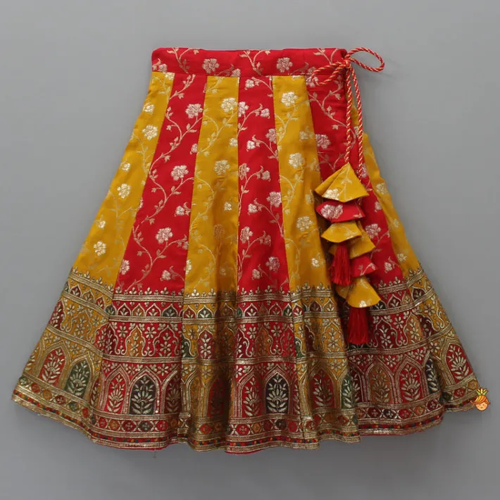 Sale Embroidered Crop Top With Colour Blocked Lehenga And Net Dupatta Ethnic Wear | Lehengas & Ghagras