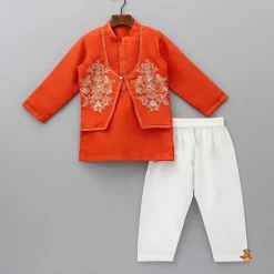 Fashion Embroidered Flap Orange Kurta And Pyjama BOY Twinning Sets | Indian Ethnic Wear