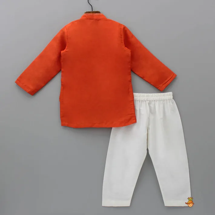Fashion Embroidered Flap Orange Kurta And Pyjama BOY Twinning Sets | Indian Ethnic Wear