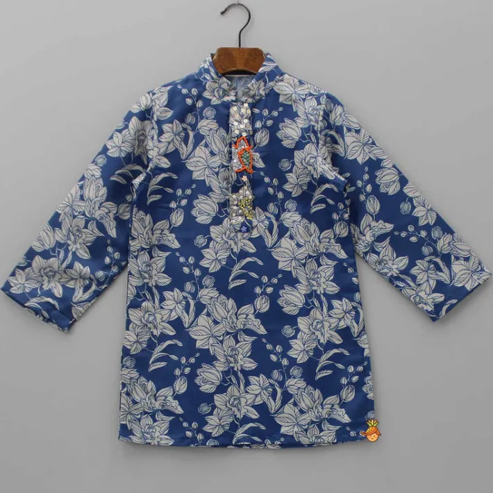 Hot Embroidered Front Placket Blue Kurta And Pyjama BOY Twinning Sets | Indian Ethnic Wear
